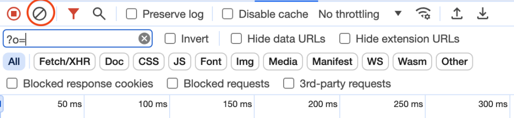 Google Chrome-Entwicklertools: Eingabefilter