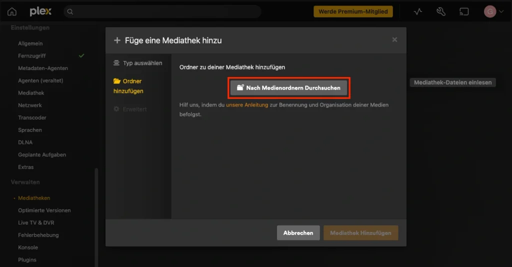 Füge eine Mediathek hinzu