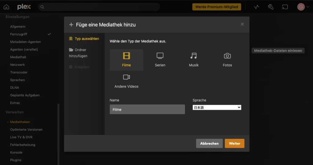 Füge eine Mediathek hinzu