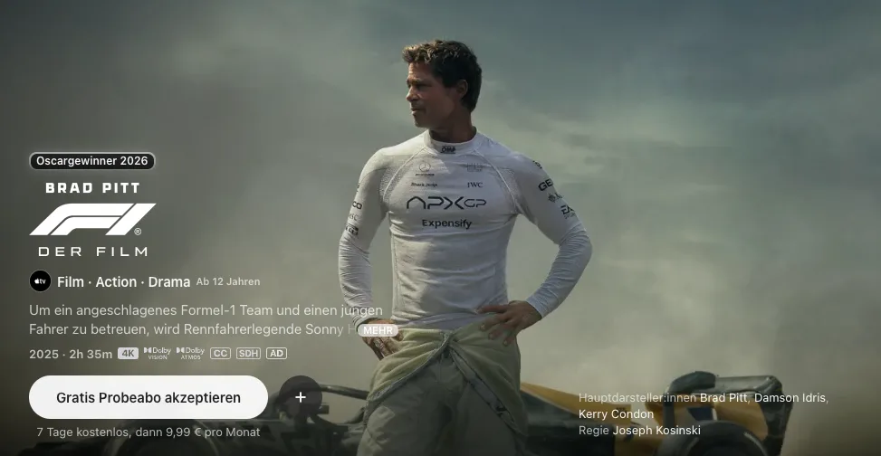 Die besten Filme auf Apple TV: F1