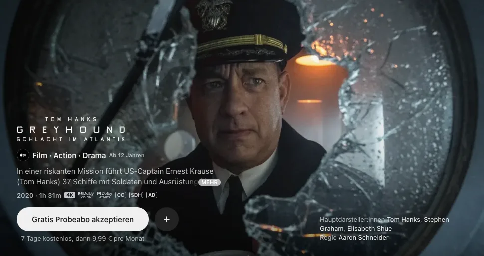 Die besten Filme auf Apple TV: Greyhound