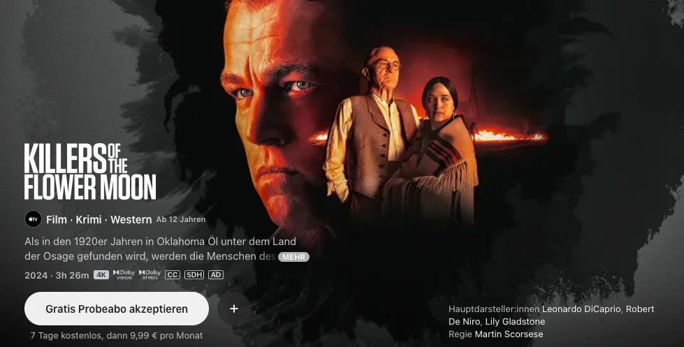 Die besten Filme auf Apple TV: Killers of the Flower Moon
