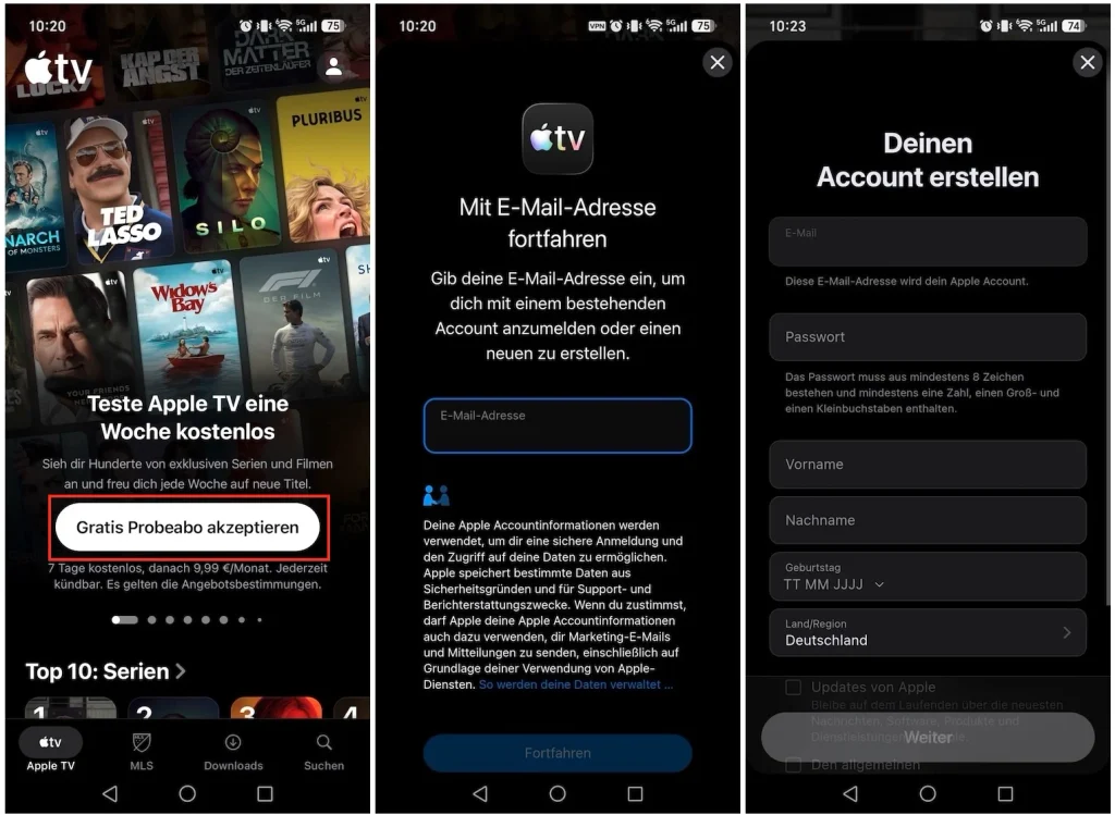 Apple TV &uuml;ber die Android-App abonnieren