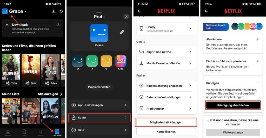 Netflix auf dem Mobilger&auml;t k&uuml;ndigen