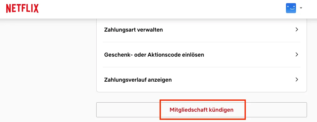 Netflix auf der Website k&uuml;ndigen