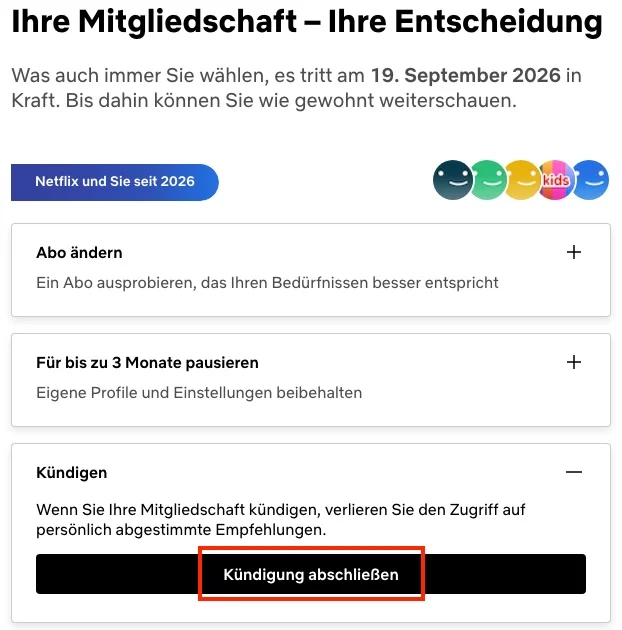 Netflix auf der Website k&uuml;ndigen