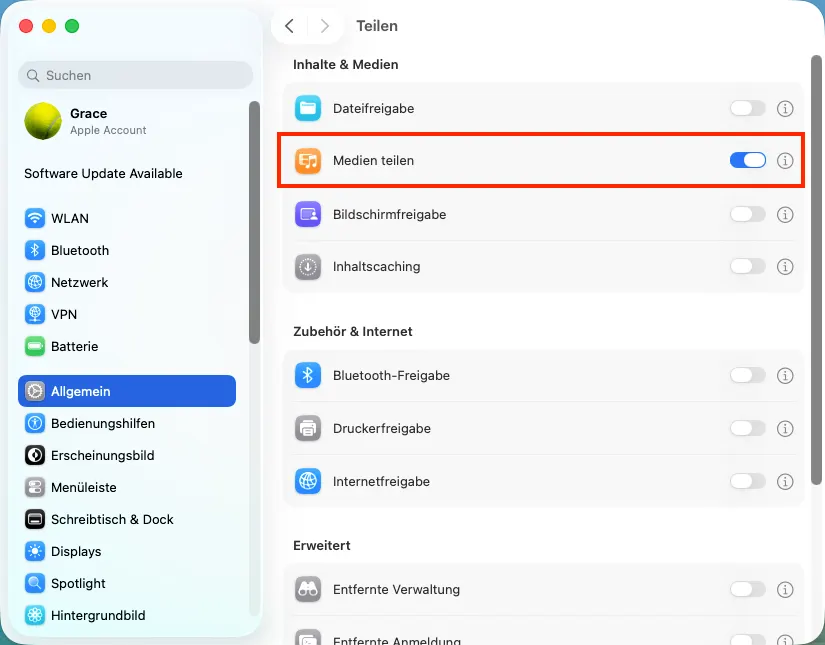 Privatfreigabe auf dem Mac einrichten