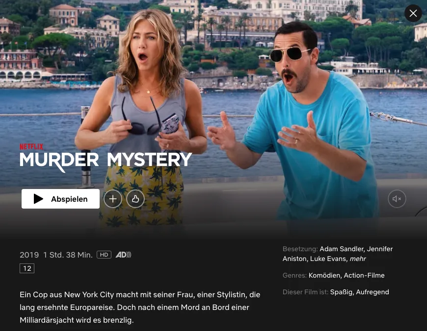 Jennifer Aniston-Filme auf Netflix: Murder Mystery