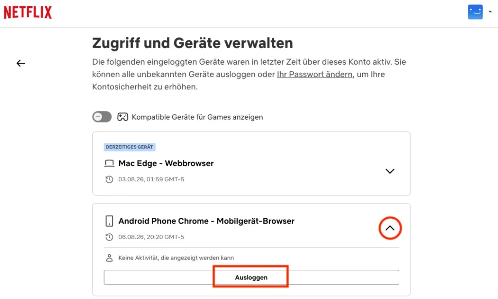 Sich aus der Ferne bei Netflix abmelden