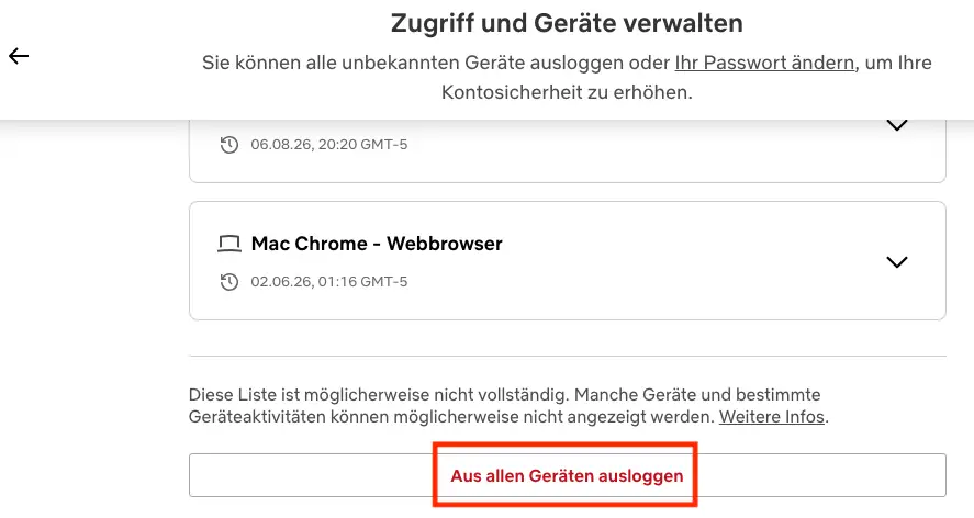 Bei Netflix auf allen Geräten abmelden