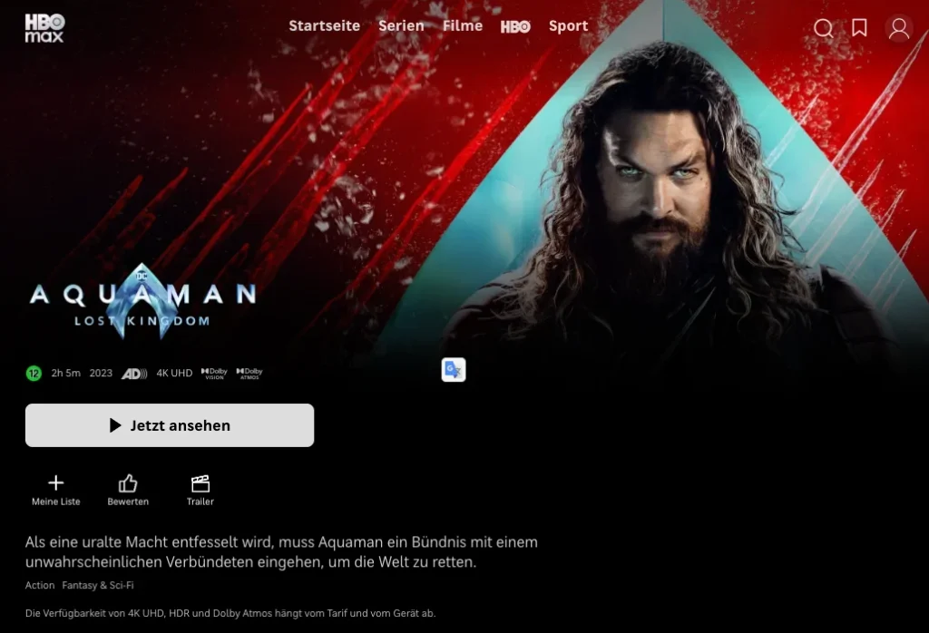 4K-Filme auf HBO Max: Aquaman and the Lost Kingdom