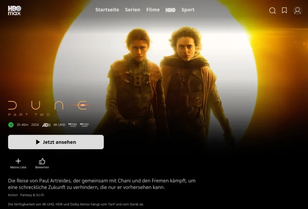 4K-Filme auf HBO Max: Dune: Part Two