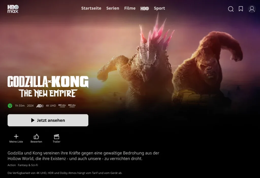 4K-Filme auf HBO Max: Godzilla X Kong: The New Empire