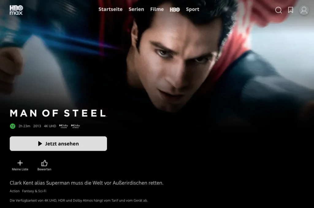 4K-Filme auf HBO Max: Man of Steel