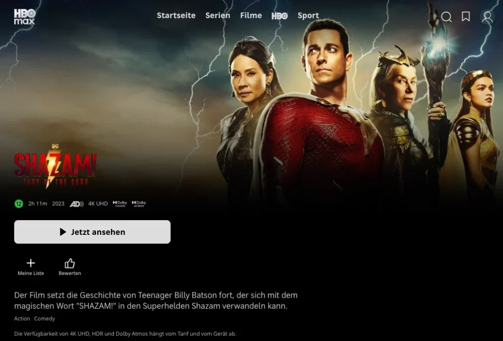 4K-Filme auf HBO Max: Shazam! Fury of the Gods