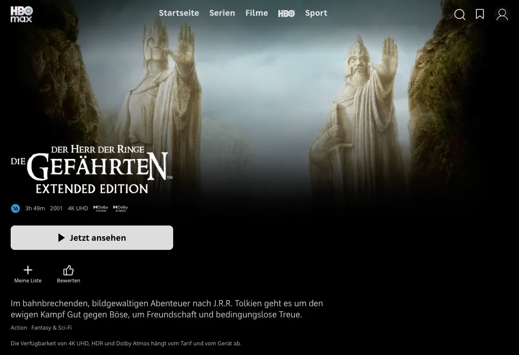 4K-Filme auf HBO Max: Der Herr der Ringe