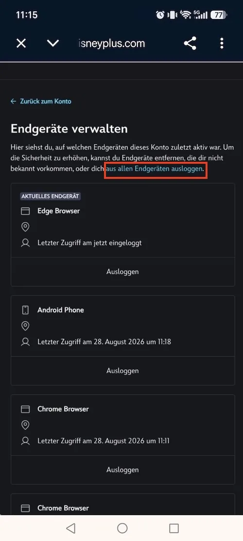 Melde dich auf allen Geräten von Disney+ ab.