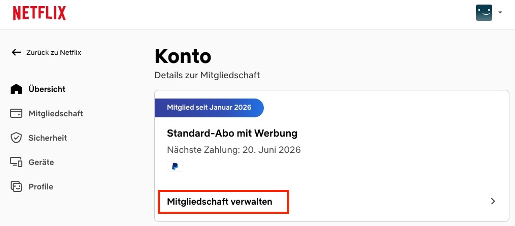 Netflix-Mitgliedschaft verwalten