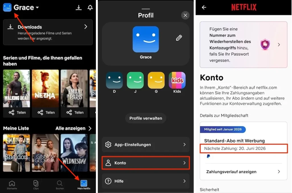 Netflix-Abrechnungsdatum (Mobilgerät)