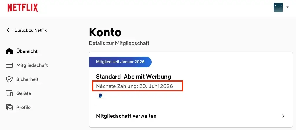 Netflix-Zahlungsdatum