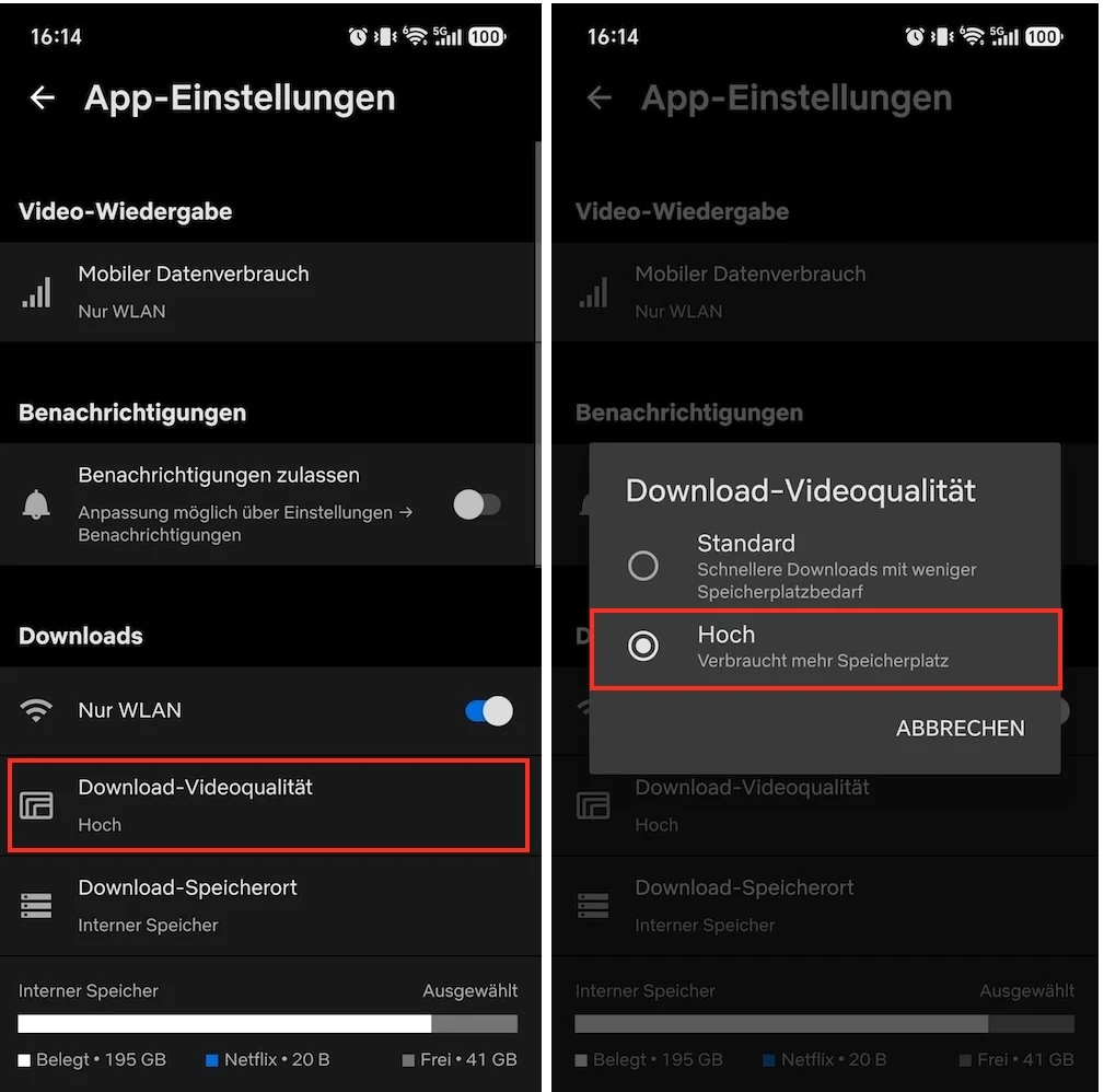 Netflix-Download-Qualität