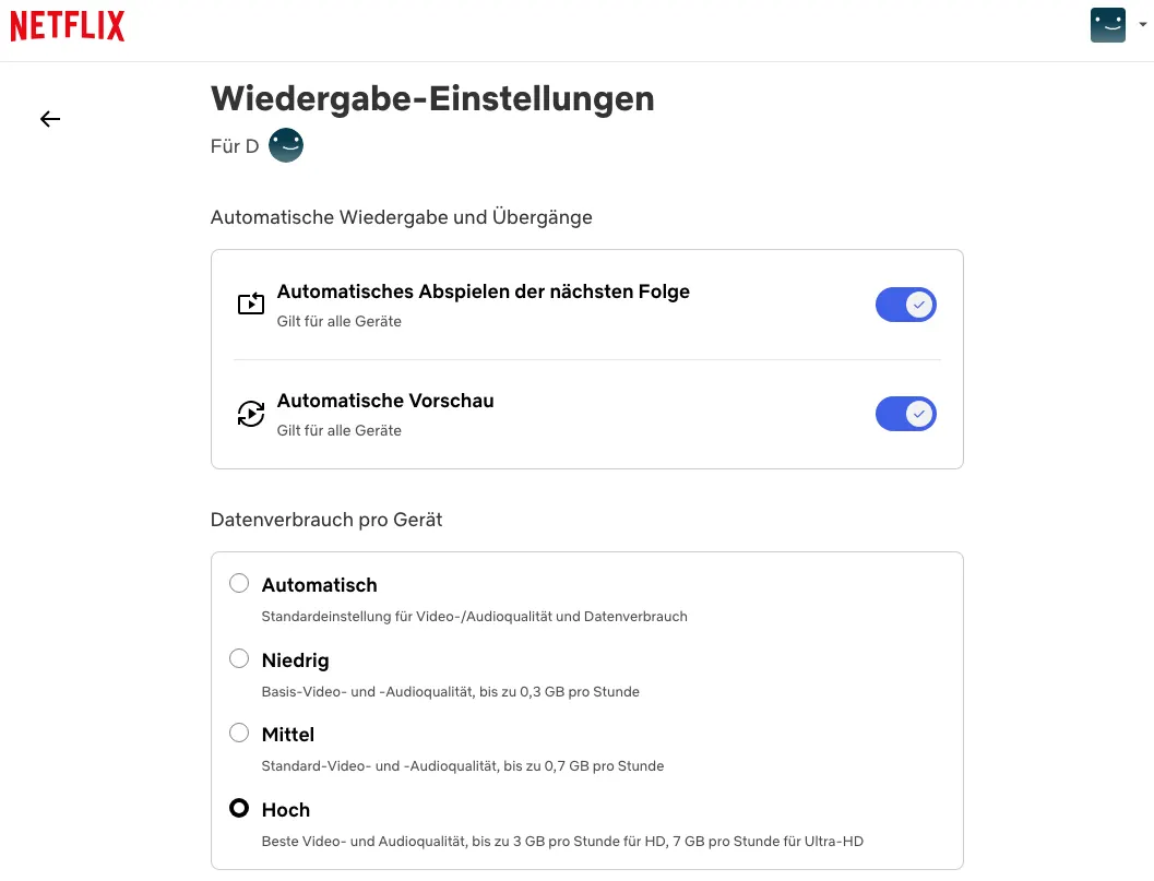 Netflix-Wiedergabequalität
