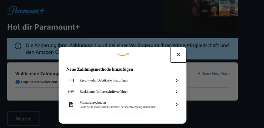 Zahlungsmethode hinzuf&uuml;gen