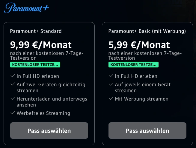 W&auml;hlen Sie den Paramount+-Plan