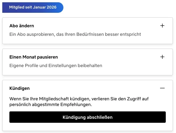 Netflix auf der Website k&uuml;ndigen
