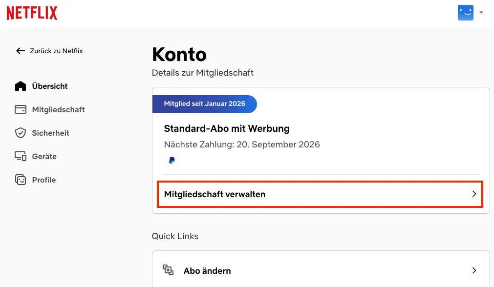Netflix auf der Website k&uuml;ndigen