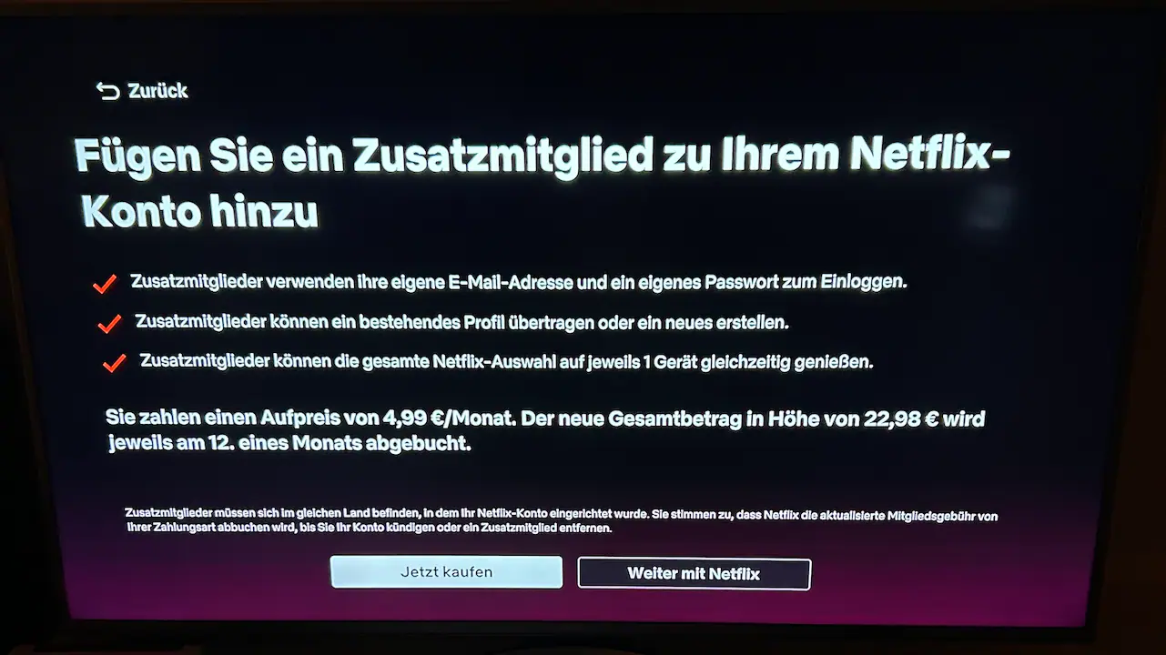 Fügen Sie ein Zusatzmitglied zu Ihrem Netflix-Konto hinzu