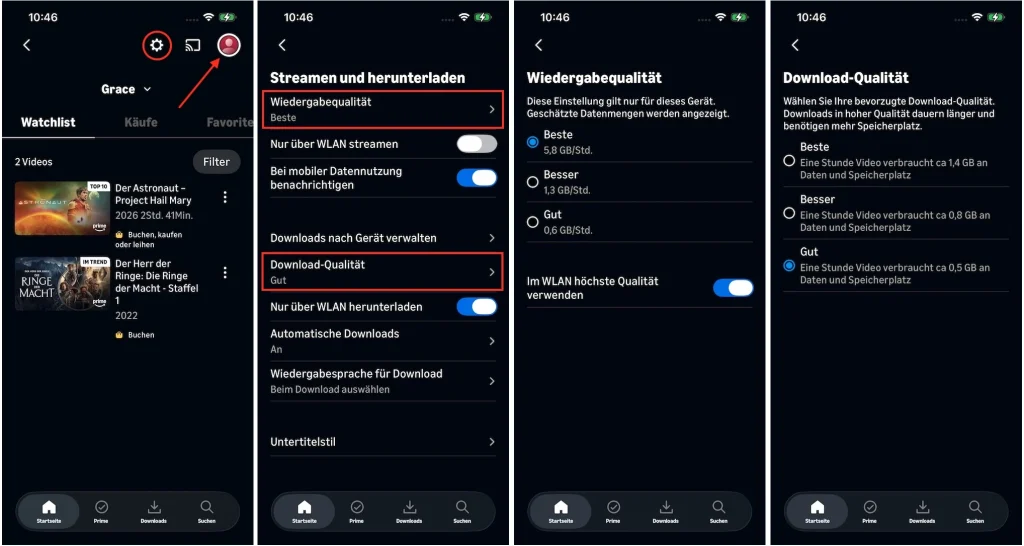 Prime-Videoqualität auf iOS ändern