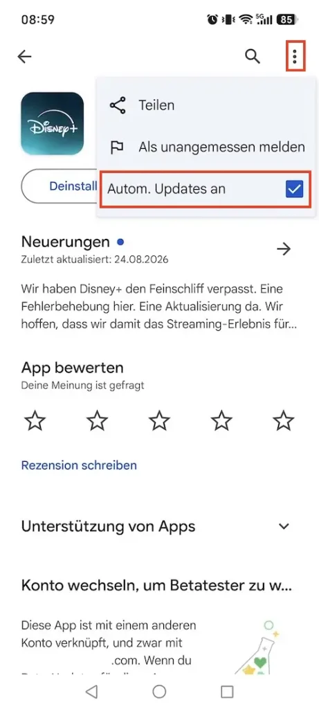 Autom. updates von Disney+