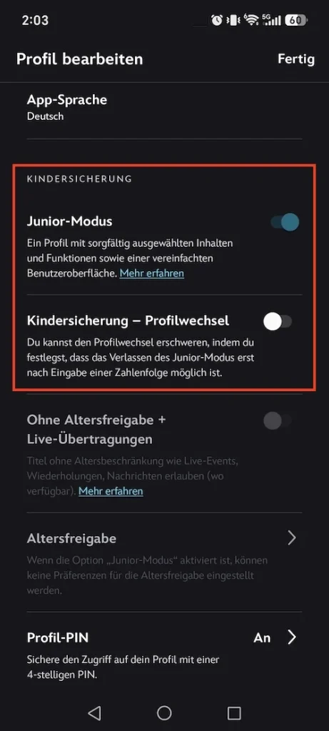Disney+ Junior-Modus
