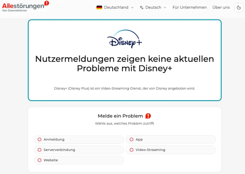 Disney+ Melde ein Problem