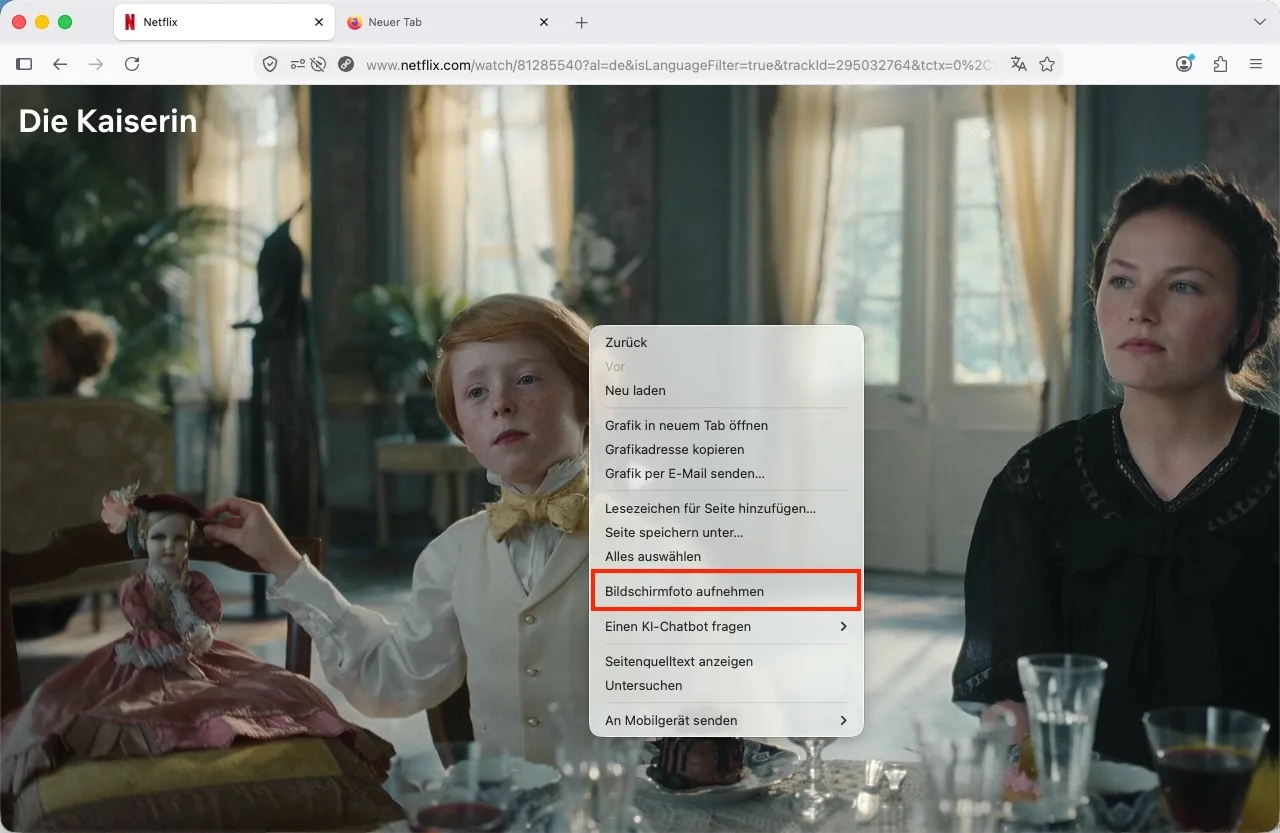 Netflix-Screenshot in Firefox machen