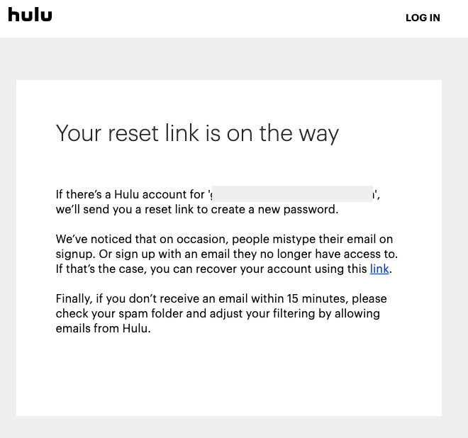 reset link sent to your email