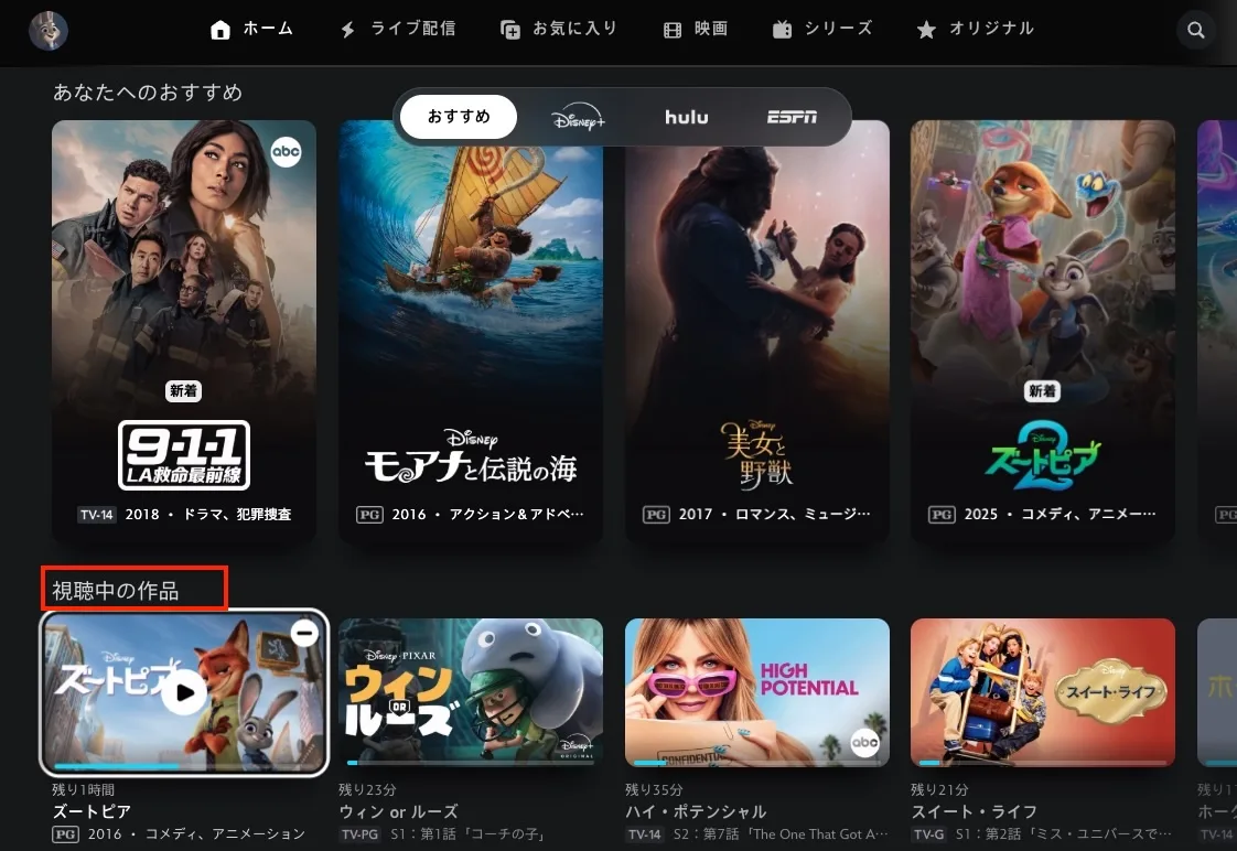 DIsney+視聴中の作品