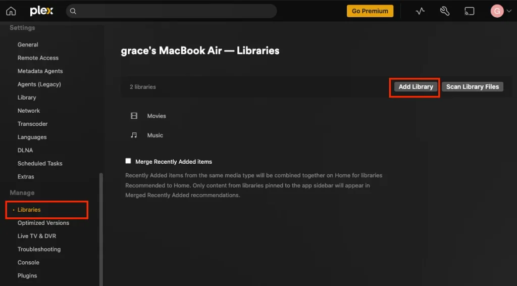 Add Library on Plex