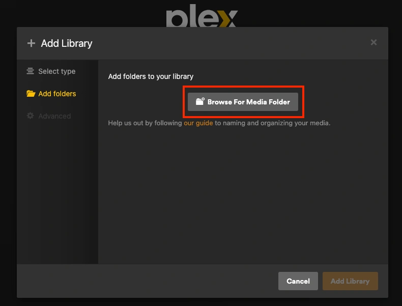 Add folders to Plex library