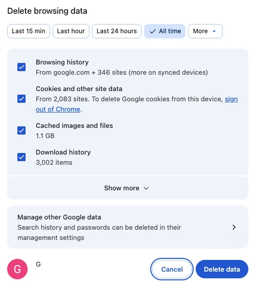 Clear Chrome cache