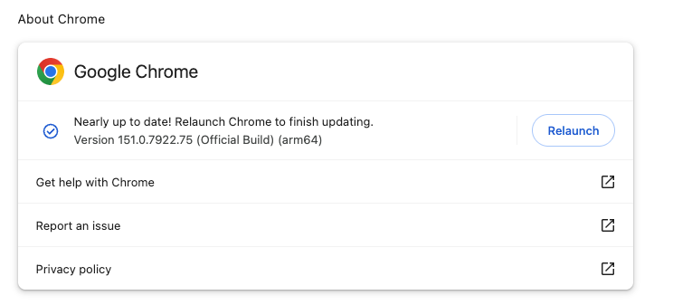 Chromeをアップデートする