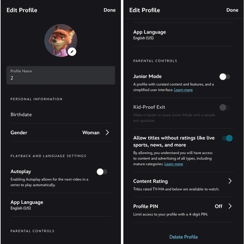 Edit Disney+ profile
