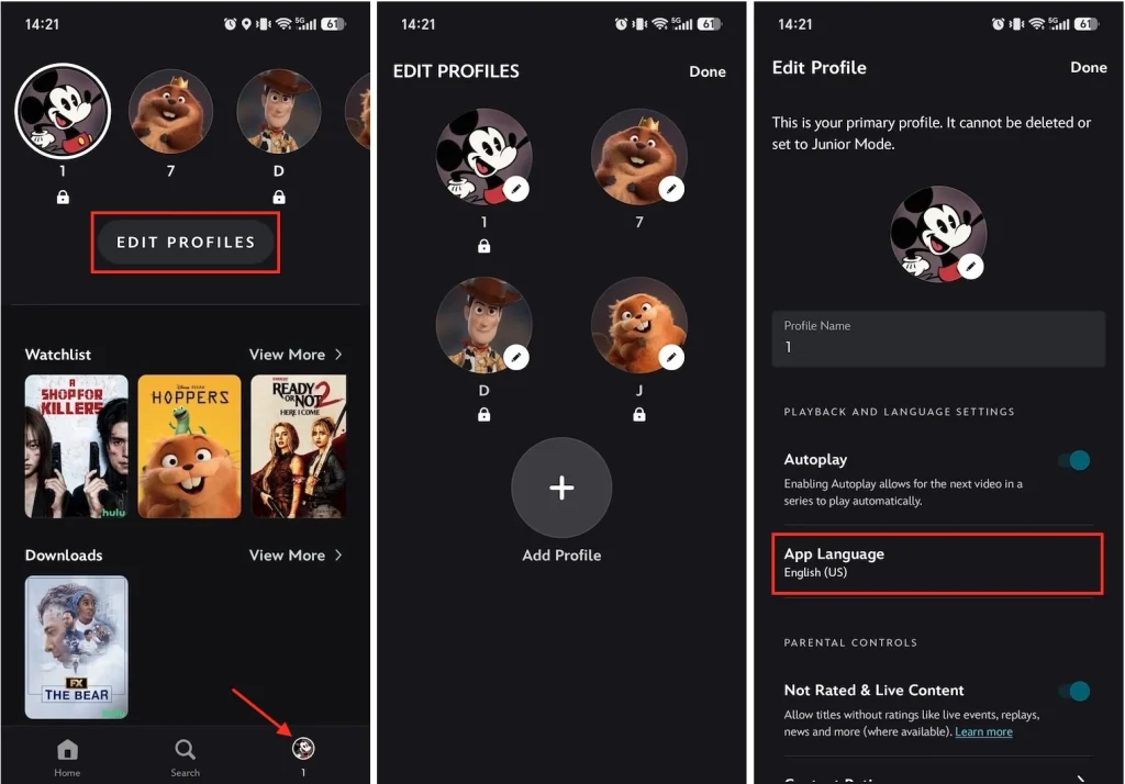 change Disney+ app language mobile