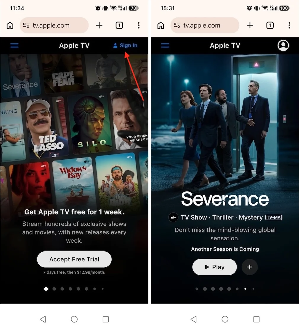 Apple TV web player