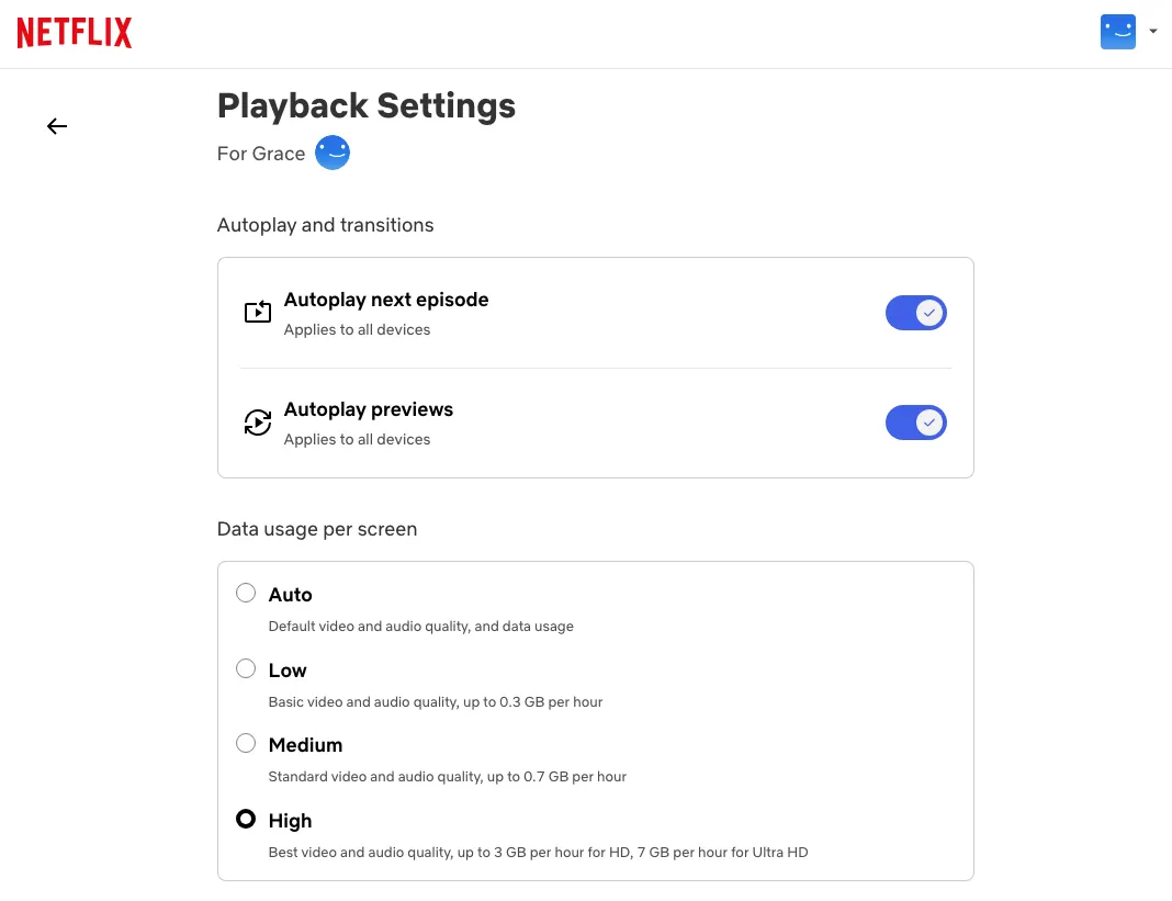 Netflix quality settings