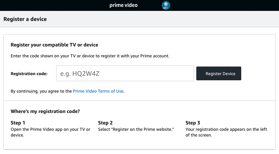 register your device with the code