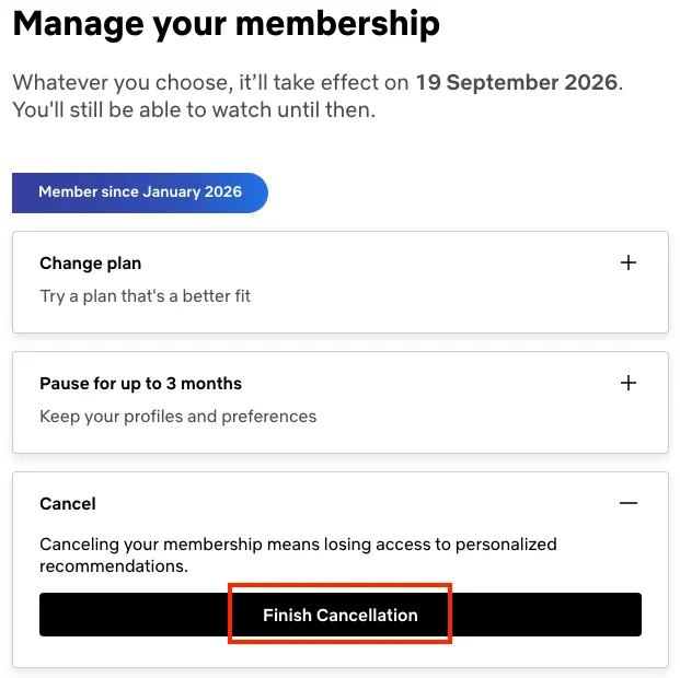 Cancel Netflix on website
