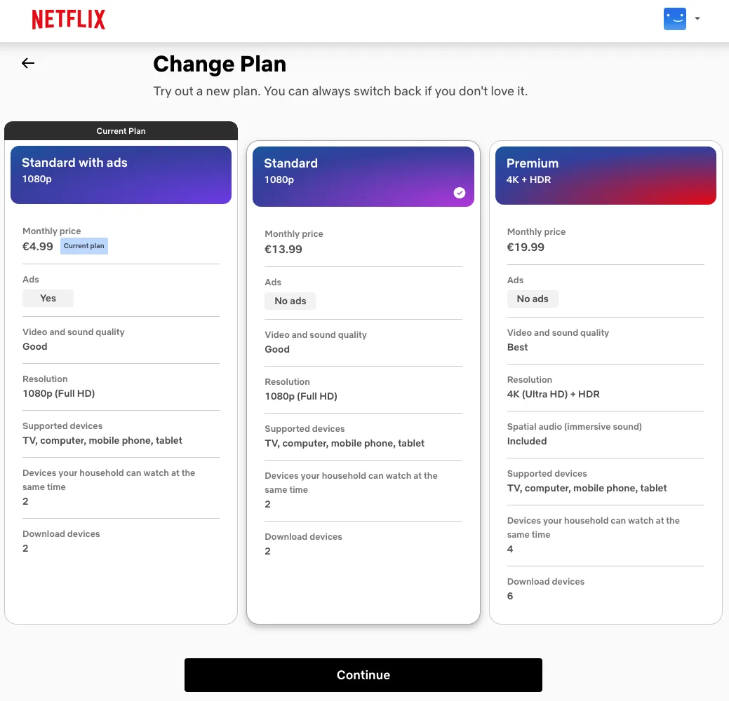 change Netflix plan