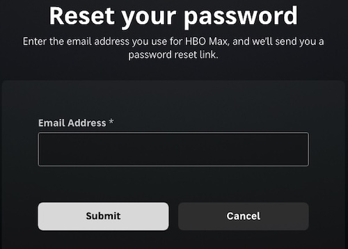 reset hbo max password